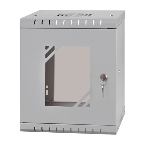 Rack Cabinet 10" 6U, 300mm, Glass Door, Gray