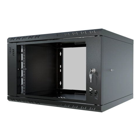 Rack Cabinet 19" 6U, 350mm, Black, Glass Door