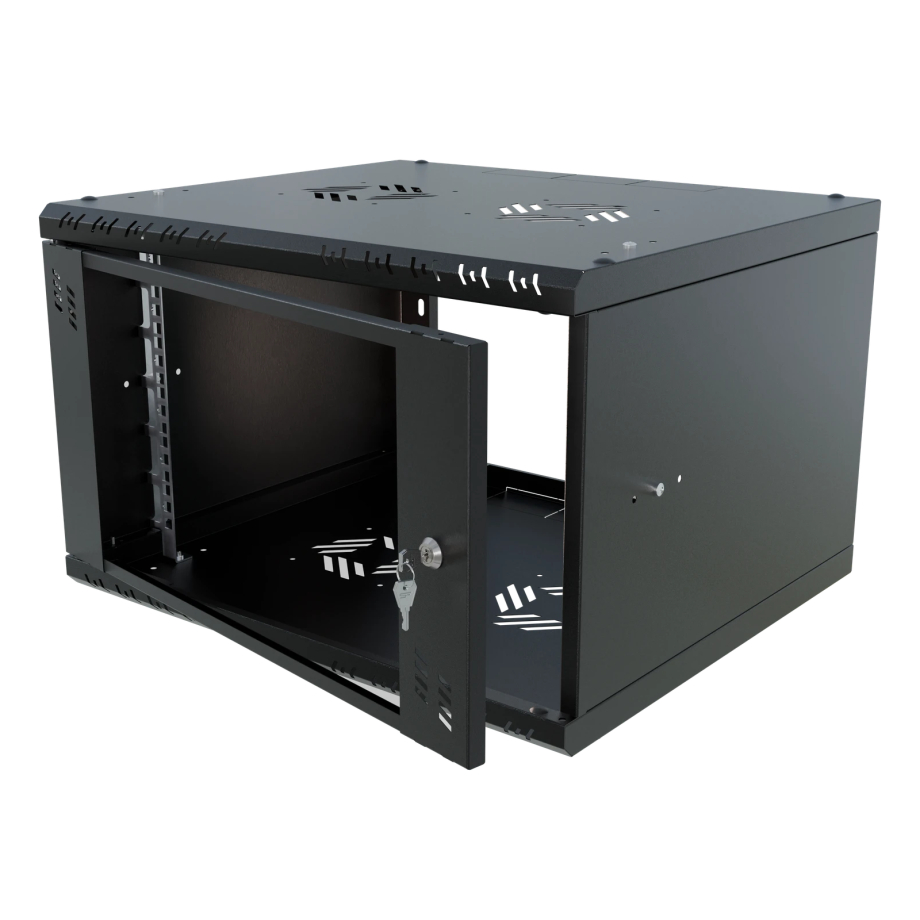 Rack Cabinet 19" 6U, 350mm, Black, Glass Door