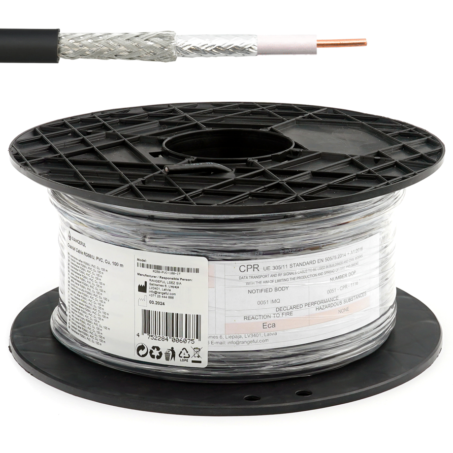 RG58U 100m (328ft) Low Loss RF Coaxial Cable 50 Ohm