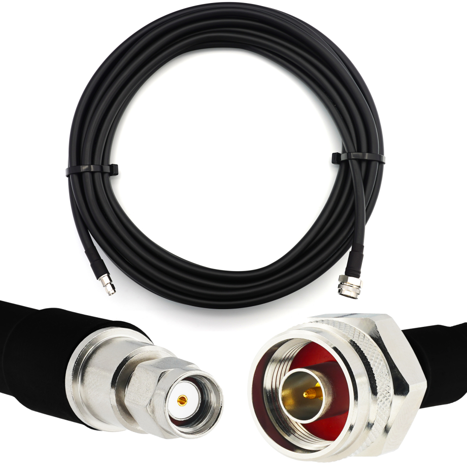 RP-SMA Male to N Male Hex 7m IP67 Flexible Coaxial Cable — LMR400 UF UltraFlex equivalent