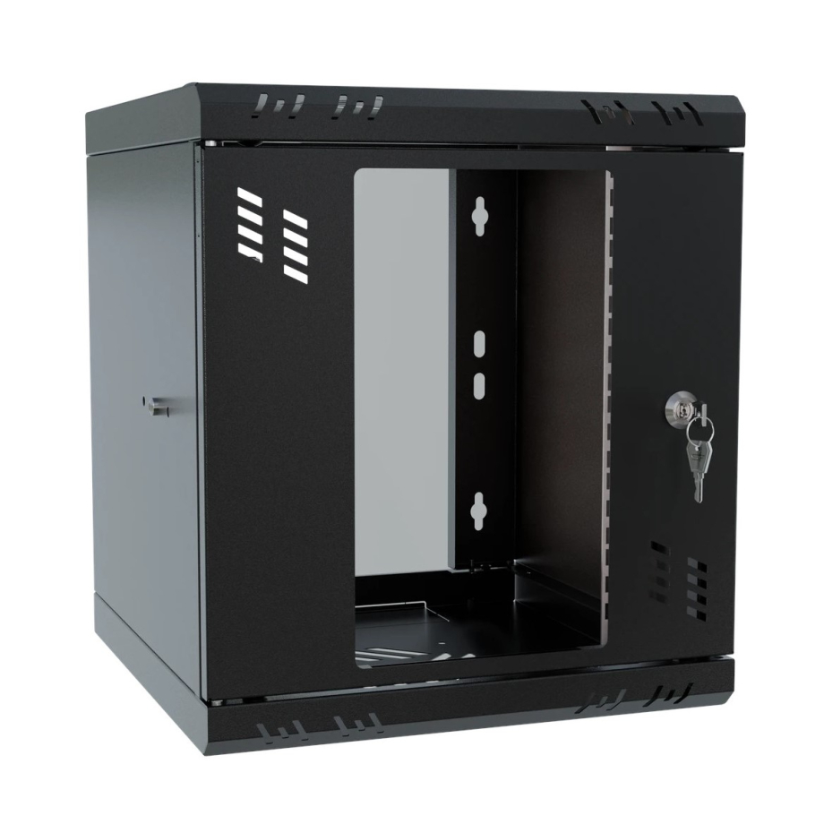 Rack Cabinet 10" 6U, 300mm, Glass Door, Black