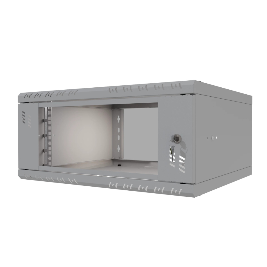 Rack Cabinet 19" 4U, 450mm, Glass Door, Gray