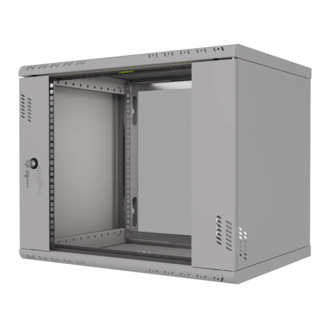 Rack Cabinet 19" 9U, 450mm, Glass Door, Gray